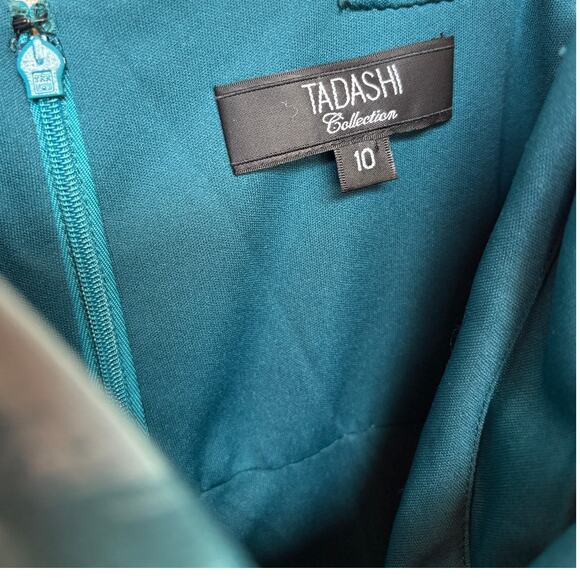 Tadashi Collection Teal Silk Ombre Leopard Maxi Dress with Satin Trim size 10 - Picture 3 of 16